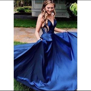 Sherri Hill Satin Cobalt Blue Long Evening Prom Dress